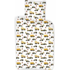 Sengetøj 150x210 cm - Sengesæt med arbejdsbiler - 100% bomuld - Børnesengetøj