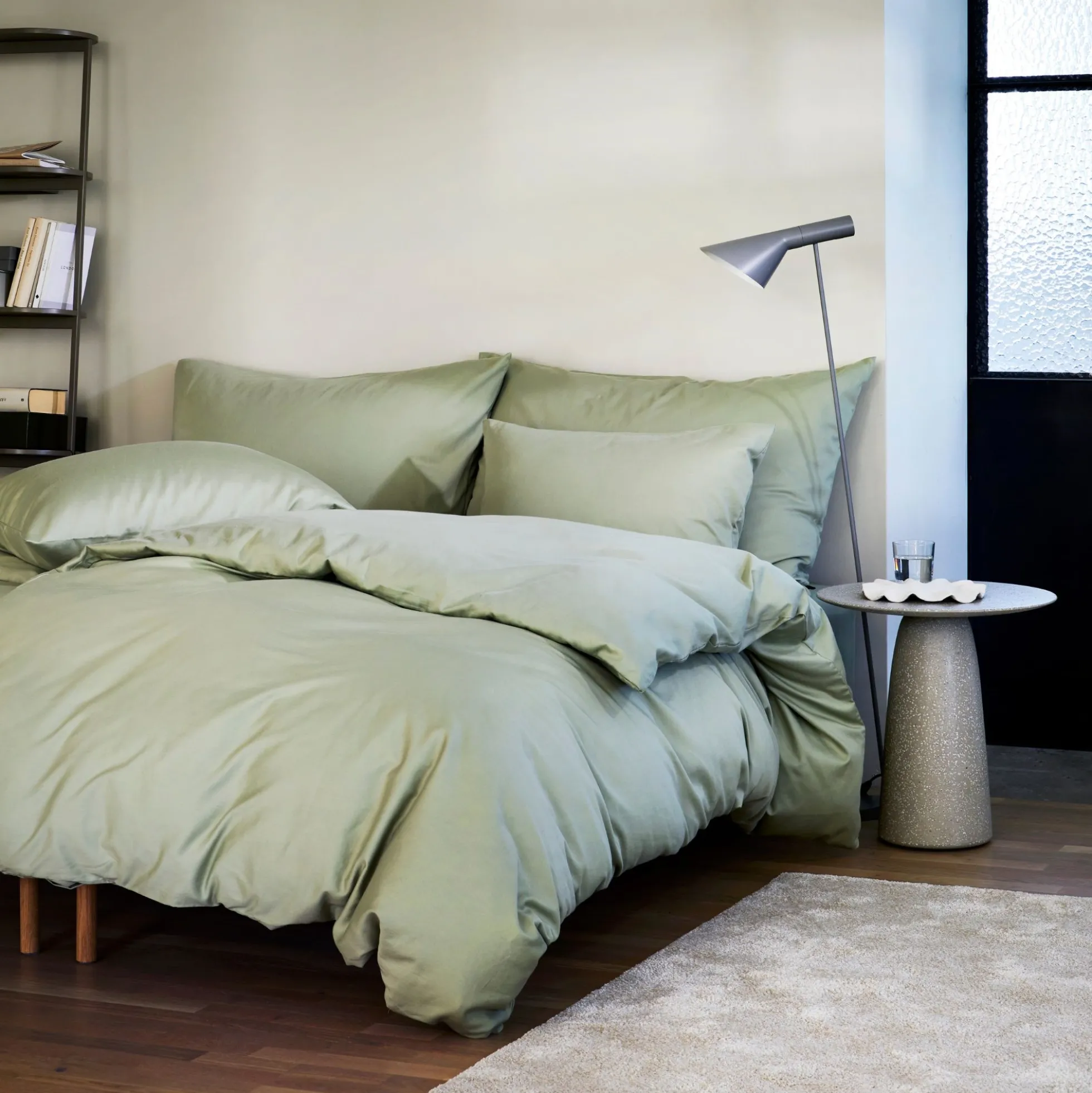 Sengetøj 140x220 cm - Stonewashed bomuldssatin - Høie of Scandinavia - Harmoni Light Green