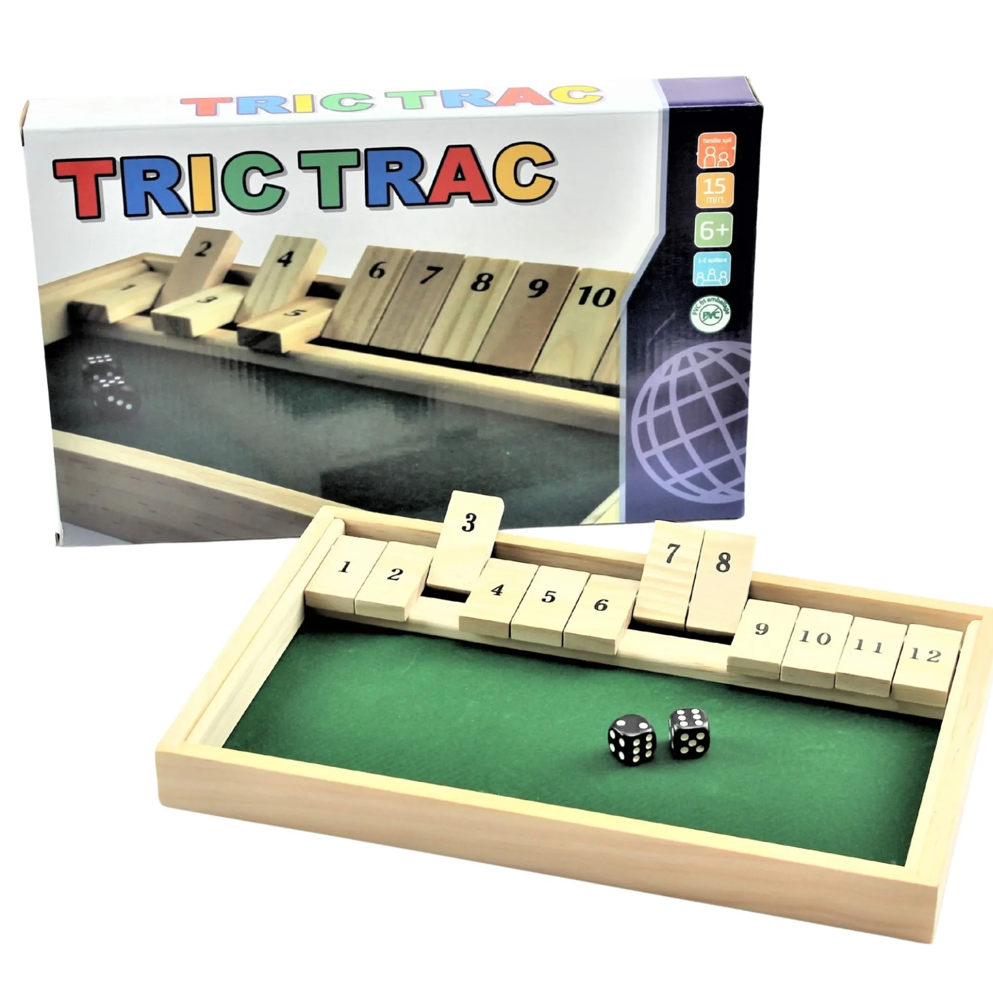 Shut the Box terningespil i træ – klassisk klapspil - 32x22 cm