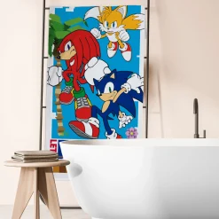 Sonic håndklæde - 70x140 cm - 100% bomuld - Blødt badehåndklæde med Sonic The Hedgehog