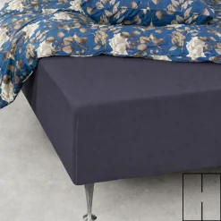 Splitlagen - H-split - 180x200 cm - Mørkeblåt - 100% Bomuld jersey lagen - Stræklagen til elevationsseng