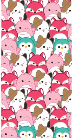 Squishmallows håndklæde - 70x140 cm - 100% bomuld - Blødt badehåndklæde med de søde bamser