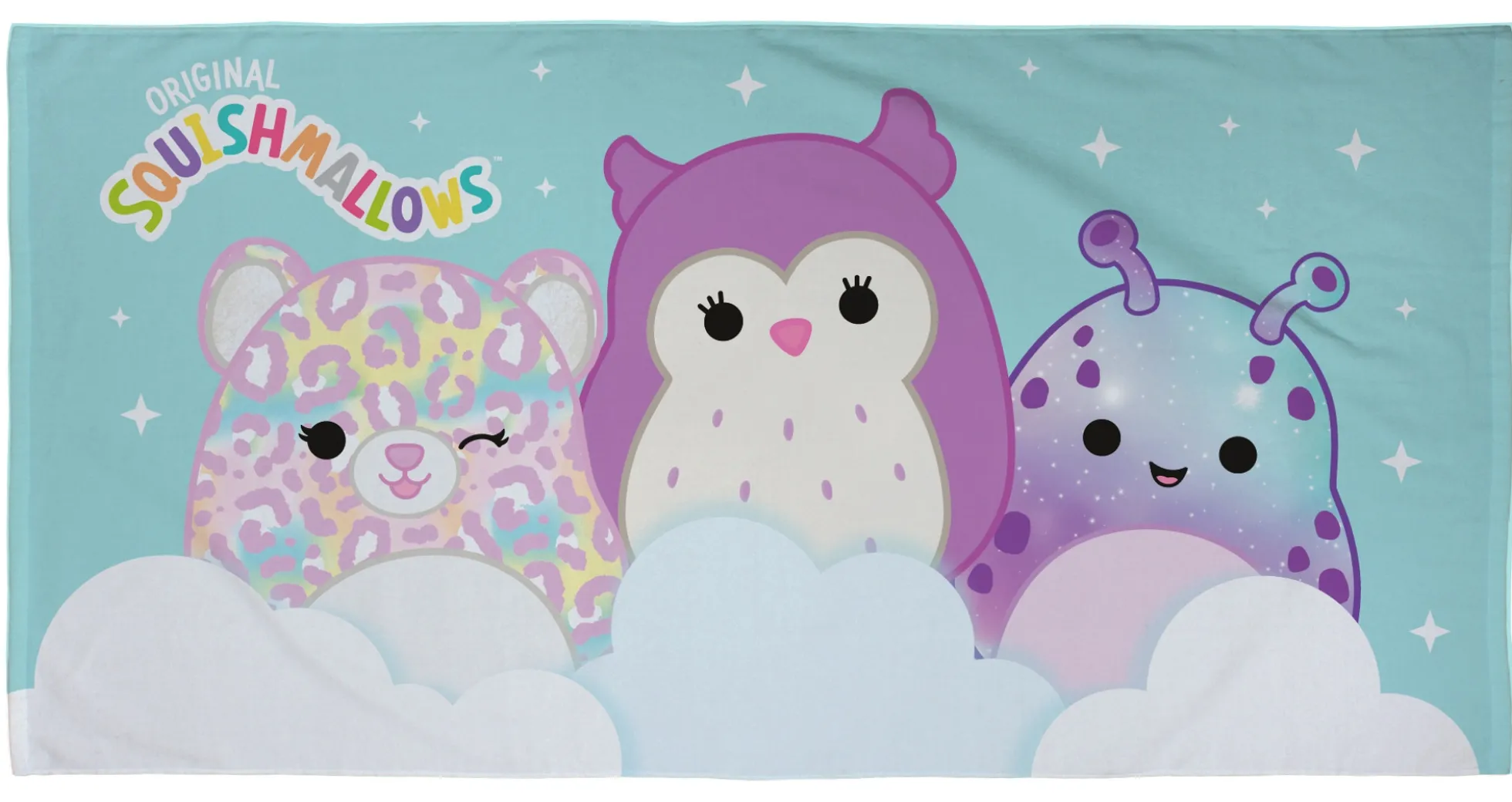 Squishmallows håndklæde - 70x140 cm - 100% bomuld - Blødt badehåndklæde med de populære bamser