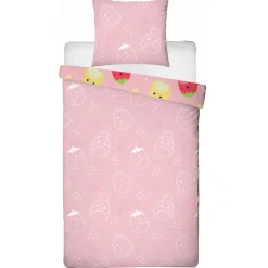 Squishmallows sengetøj - 100% bomuld - Børnesengetøj 140x200 cm - Lyserød Malcolm og Maui