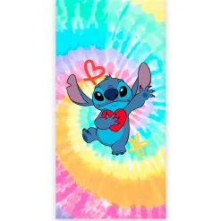 Stitch håndklæde - 70x140 cm - 100% bomuld - Blødt badehåndklæde med Stitch og Tie Die baggrund