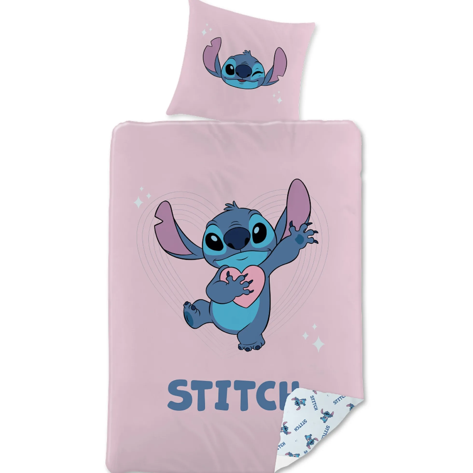 Stitch sengetøj - 150x210 cm - Vendbart sengesæt med Stitch - 100% bomulds sengelinned