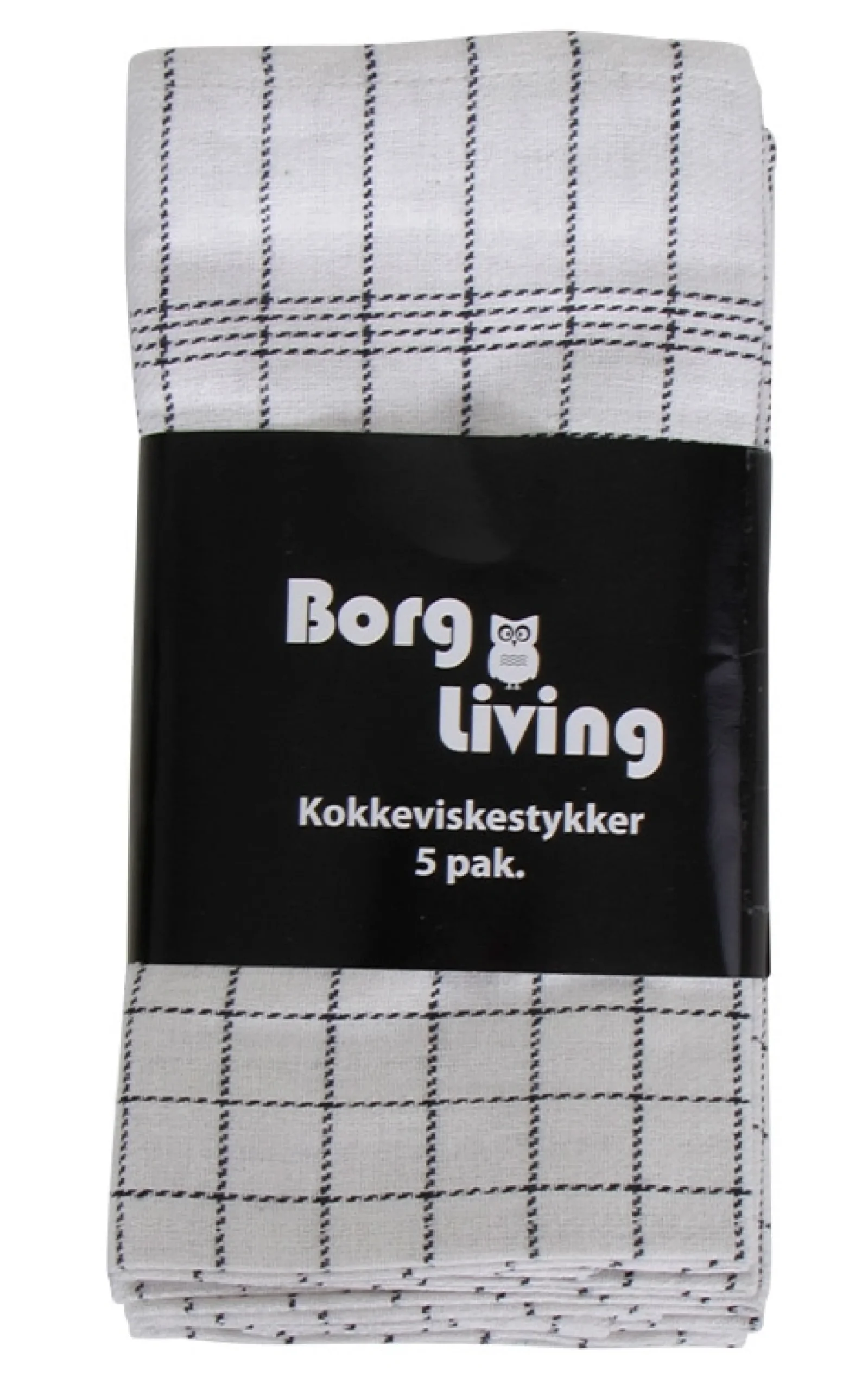 5 Stk. Kokkeviskestykker - 50x100 cm hvide viskestykker med sorte tern
