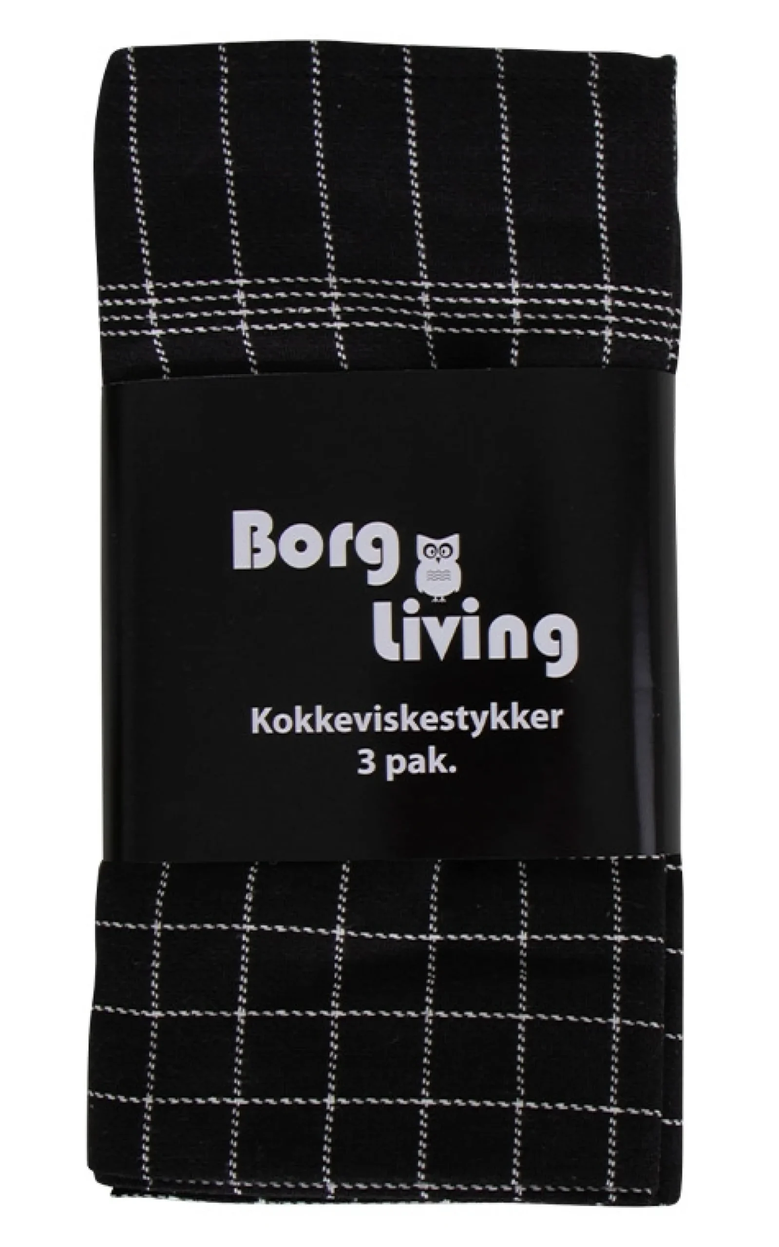 3 stk. Kokkeviskestykker - 50x100 cm sorte viskestykker med hvide tern