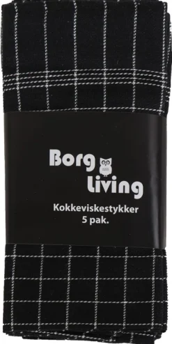 5 stk. Kokkeviskestykker - 50x100 cm sorte viskestykker med hvide tern