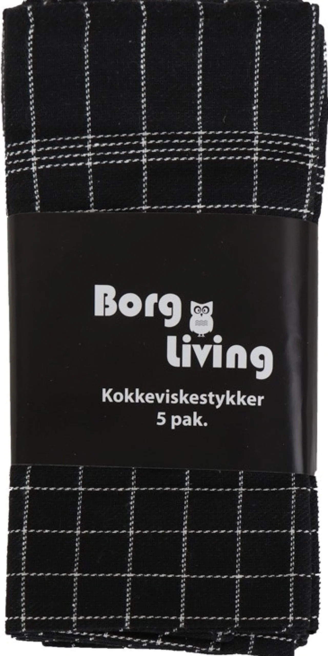 5 stk. Kokkeviskestykker - 50x100 cm sorte viskestykker med hvide tern