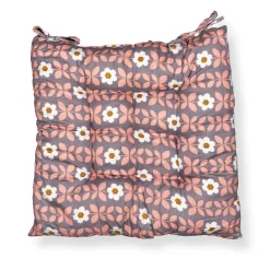 Stolehynde - 35x35x6 cm - Grå havehynde med rosa og hvide blomster - Blød komfort hynde