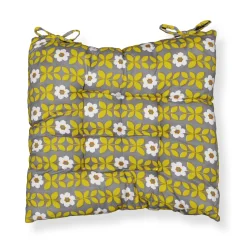 Stolehynde - 35x35x6 cm - Grå havehynde med gule og hvide blomster - Blød komfort hynde