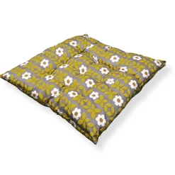 Stolehynde - 35x35x6 cm - Grå havehynde med gule og hvide blomster - Blød komfort hynde
