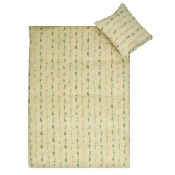 Stribet blomster sengetøj - 100% bomuld - Junior sengetøj 100x140 cm - Gult med stribet blomster