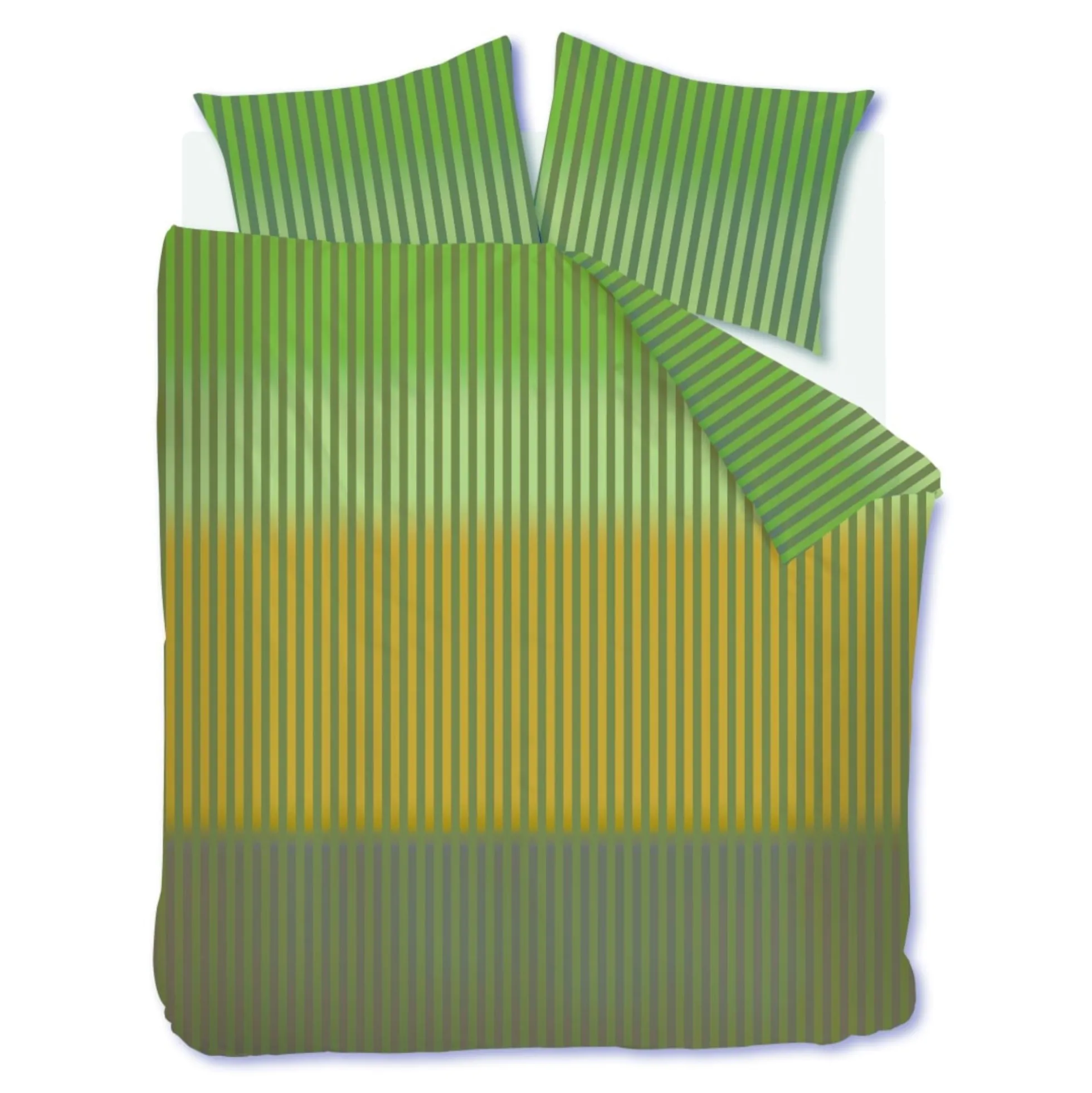 Stribet dobbelt sengetøj 200x220 cm - Grønt sengesæt i 100% ranforce bomuld - Jonah Beddinghouse sengelinned