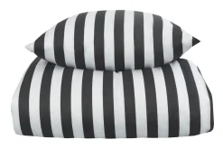Stribet sengetøj - 150x210 cm - Blødt bomuldssatin - Nordic Stripe - Mørkegråt og hvidt sengesæt