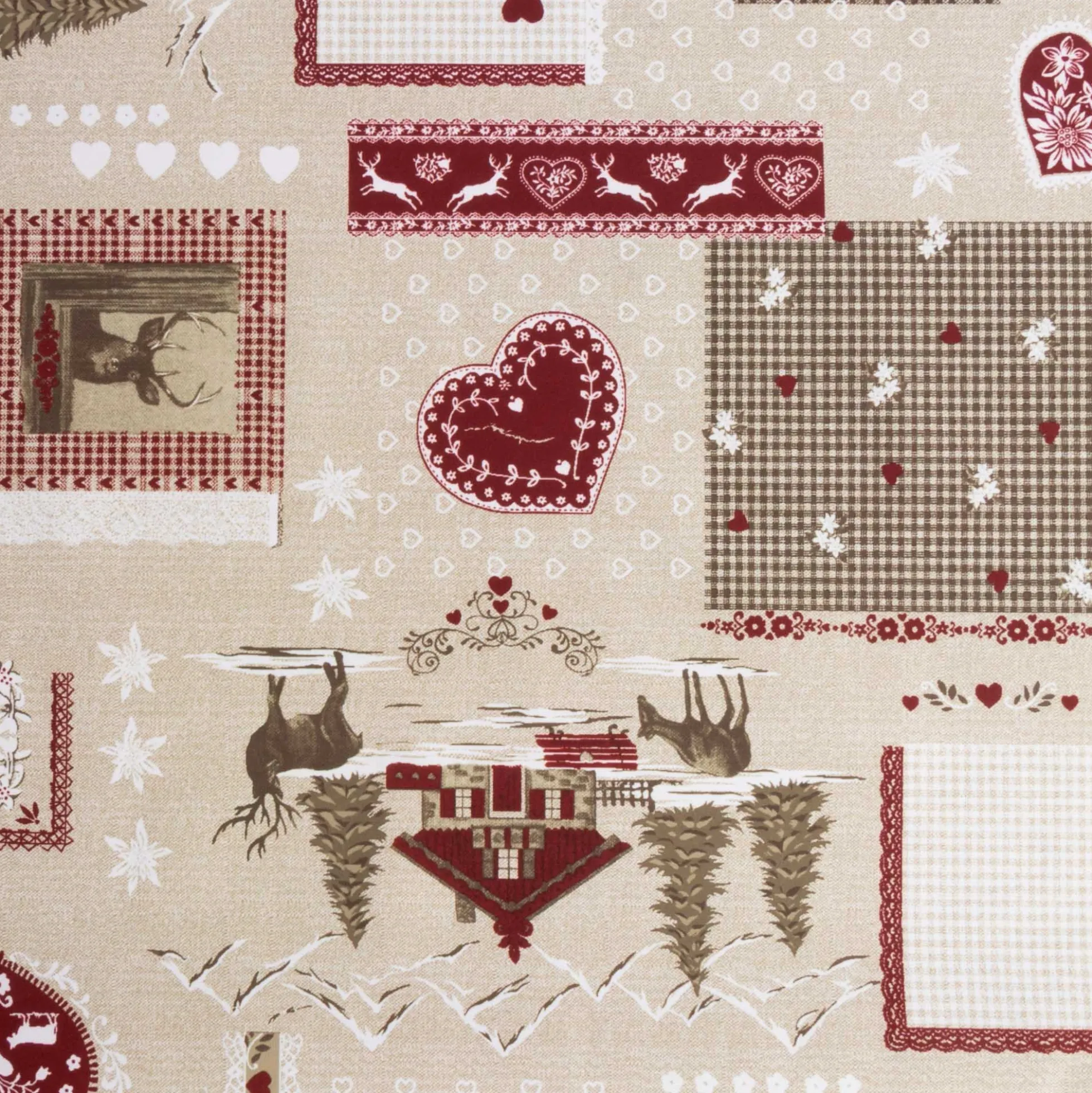 Tekstil voksdug - 140 cm bred - Juledug - På metermål - Winter landscape with hearts - Voksdug med akrylbelægning