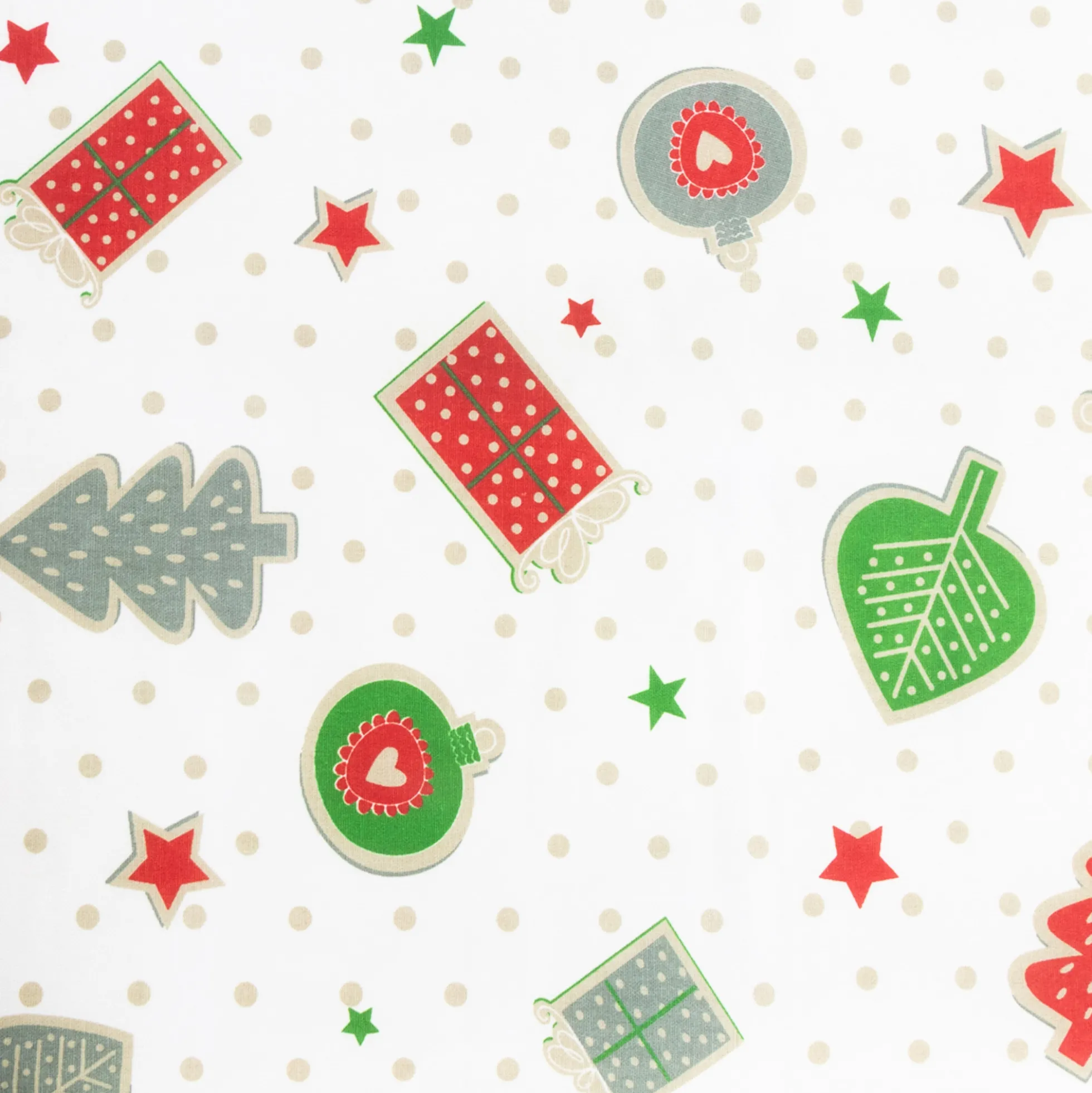 Tekstil voksdug - 140 cm bred - Juledug - På metermål - Christmas Charms And Dots - Voksdug med akrylbelægning