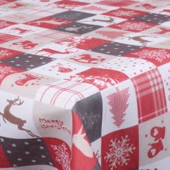 Tekstil voksdug - Rulle med 30 meter - Ternet med forskellige julemotiver - 140 cm bred