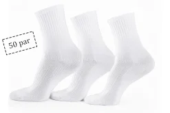 Tennissokker - 50 par hvide tennisstrømper med ribkant - Str. 43-47 - Unisex