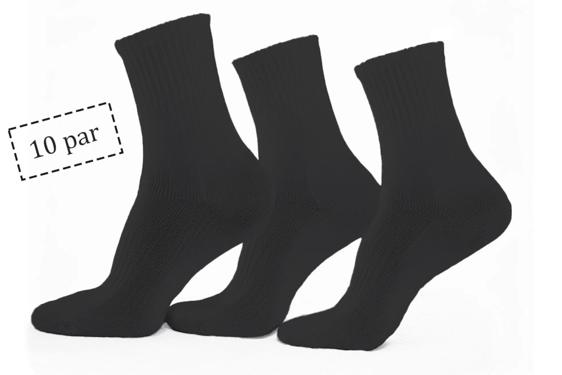 Tennissokker - 10 par sorte tennisstrømper med ribkant - Str. 43-47 - Unisex