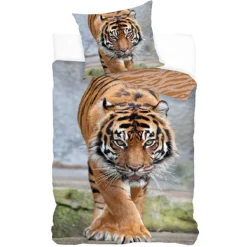 Tiger sengetøj - 100% bomuld - Børnesengetøj 140x200 cm - Gående tiger