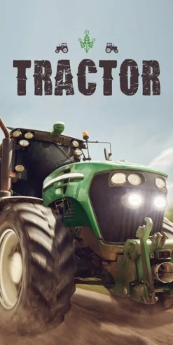 Traktor håndklæde - 70x140 cm - 100% bomuld - Blødt badehåndklæde med en grøn traktor