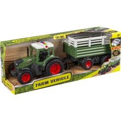 Traktor med anhænger, lys, lyd og friktion - 42 cm