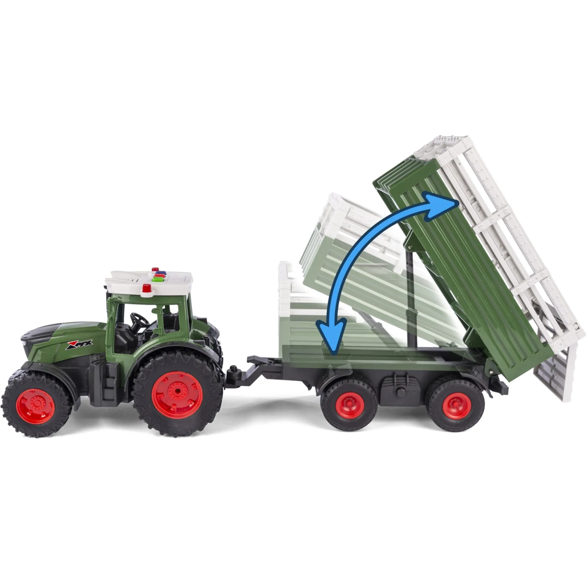 Traktor med anhænger, lys, lyd og friktion - 42 cm