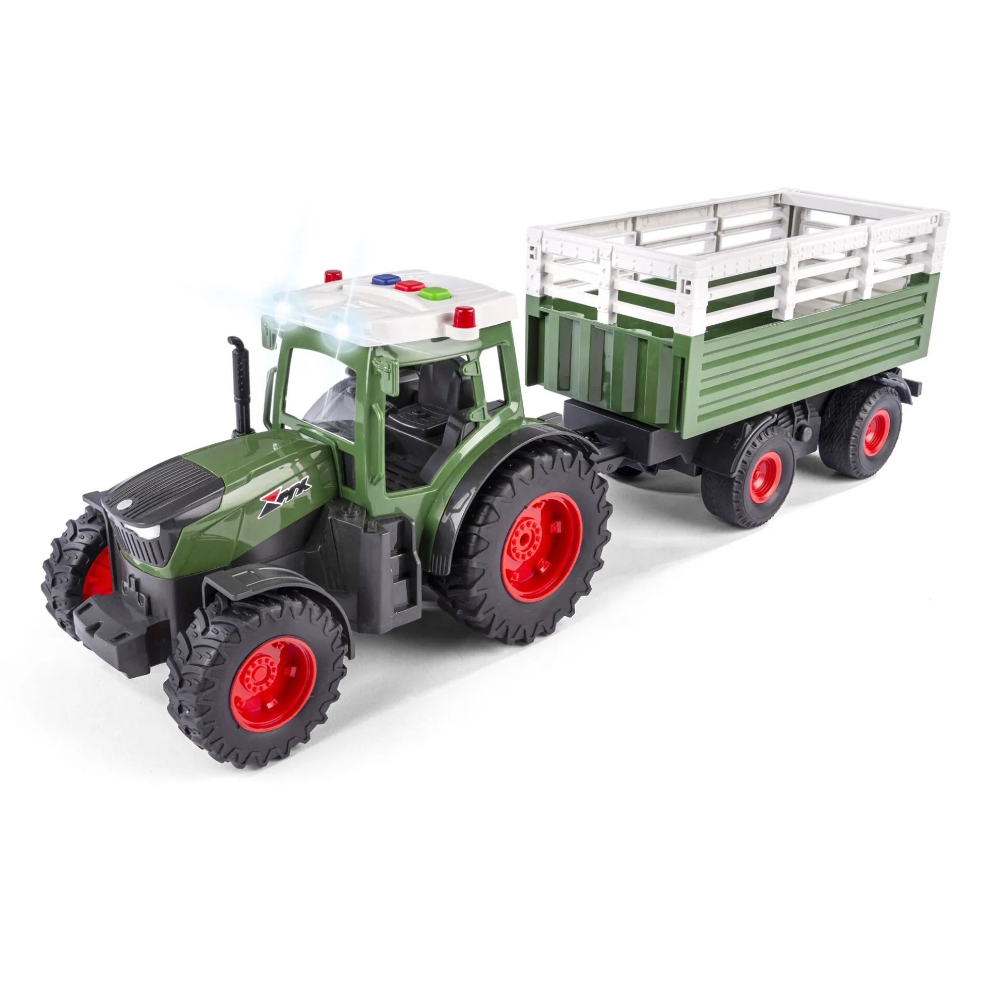 Traktor med anhænger, lys, lyd og friktion - 42 cm