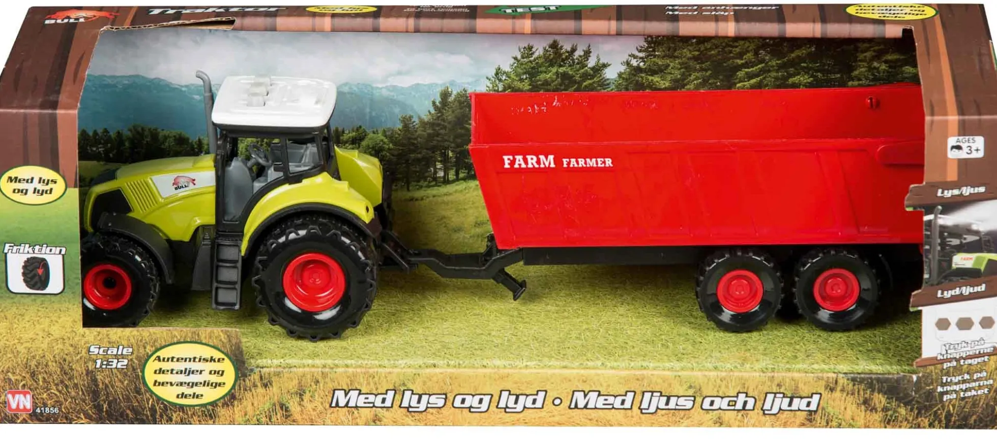 Traktor med anhænger tip 35x10 cm - Rød