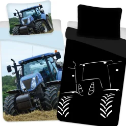 Traktor sengetøj - 100% bomuld - Børnesengetøj 140x200 cm - Blå traktor - Glow in the dark