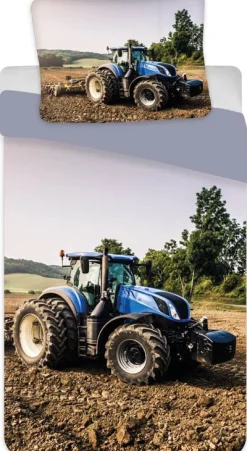 Traktor sengetøj - 100% bomuld - Junior sengetøj 100x140 cm - Blå bagside