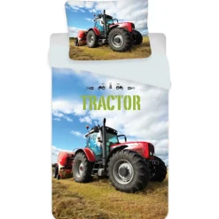 Traktor sengetøj - 100% bomuld - Junior sengetøj 100x140 cm - Rød