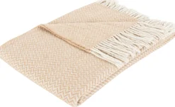 Uldplaid med finkæmmet uld - 130x200 cm - Blødt uldtæppe med sandfarvet zigzag mønster - By Borg plaid