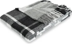 Uldplaid med finkæmmet uld - 130x200 cm - Blødt uldtæppe med flotte grå tern - By Borg plaid