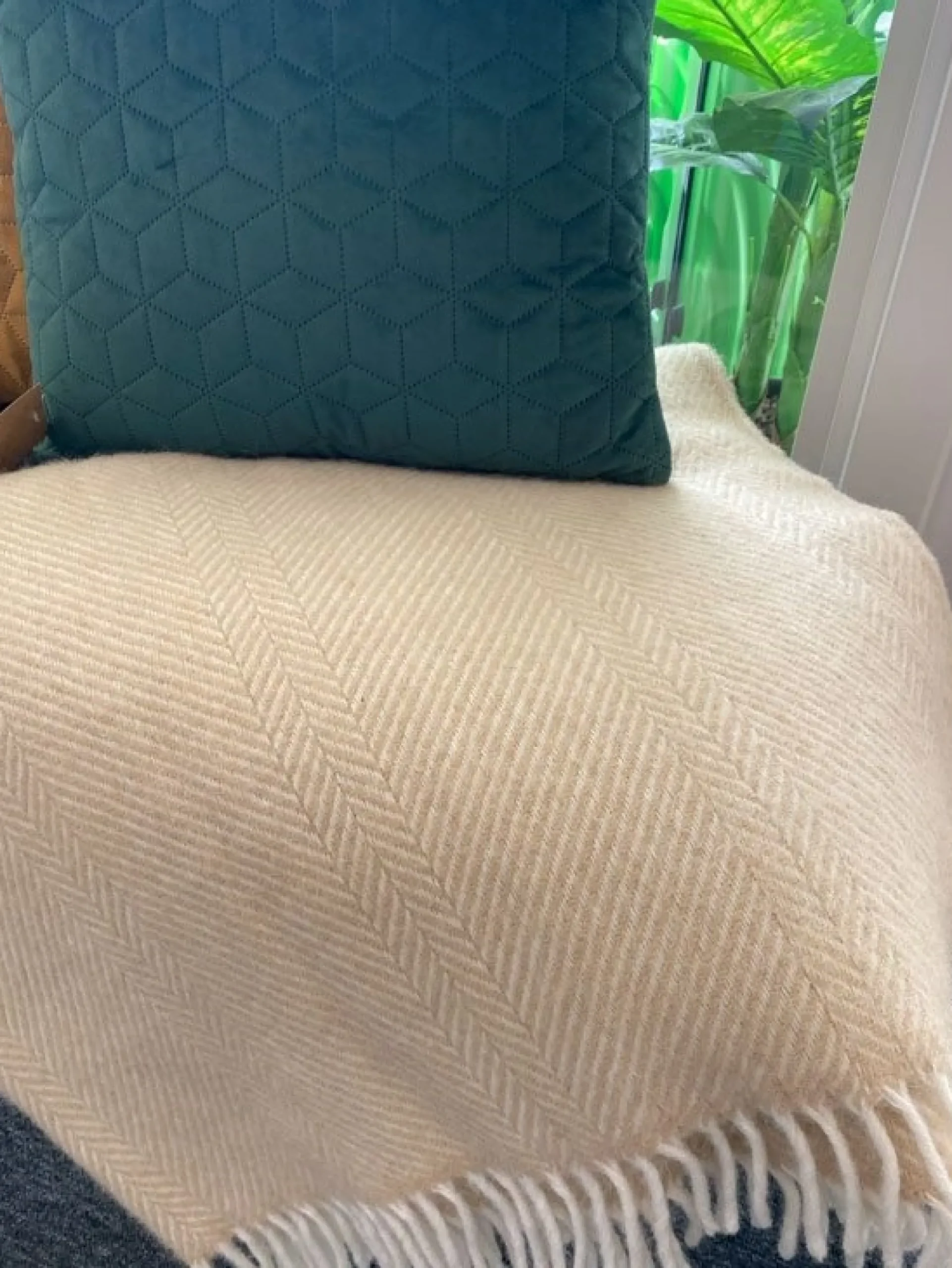 Uldplaid 130x200 cm - 100% Ren ny uld - Herringbone Sand