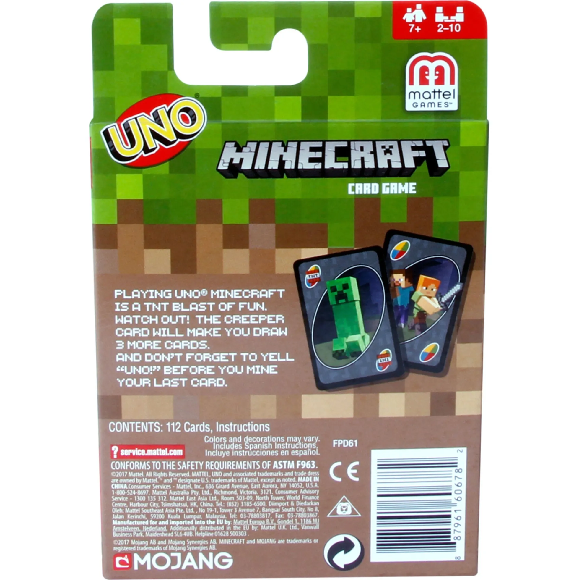 UNO Minecraft kortspil - familiespil med 112 kort og Creeper-regel - fra 7 år