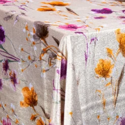 Velour dug - Sandfarvet med blomster - 3 meter - Nervøs velour - Pakke med 3 meter