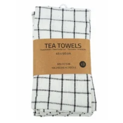Viskestykker - 3-pak - Bomuld - 45x60 cm - Hvid med store sorte tern