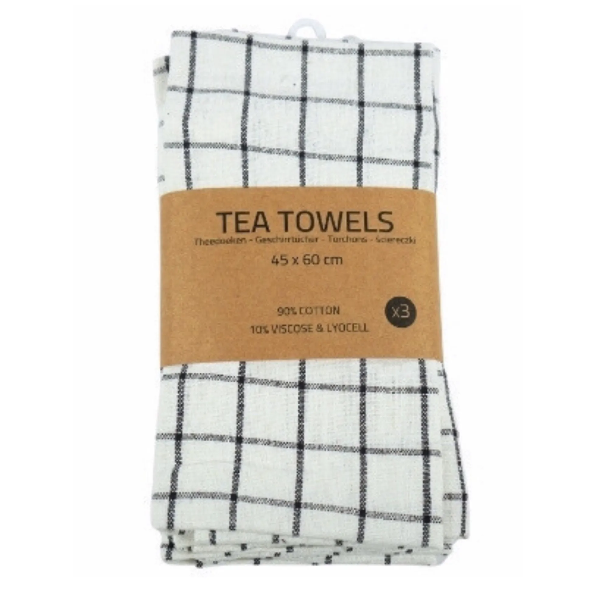 Viskestykker - 3-pak - Bomuld - 45x60 cm - Hvid med store sorte tern
