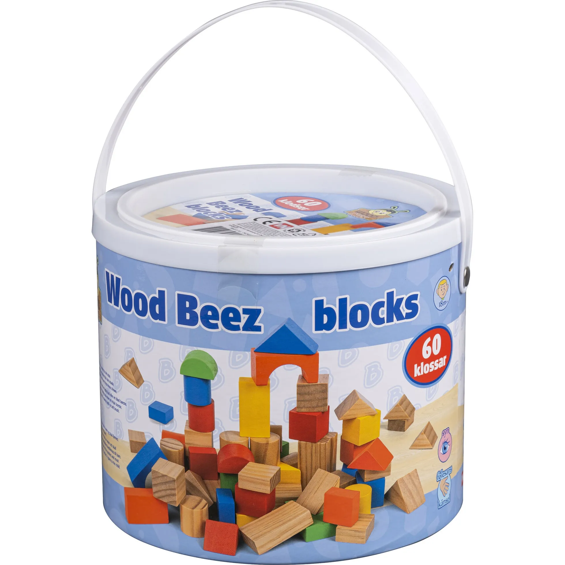 Wood Beez byggeklodser i spand - stabel- og byggeleg - 60 dele
